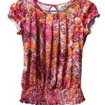 A Byer byer Girl Women Short Sleeve Top Size Large Elastic Floral Colorful Hippie Retro Photo 0
