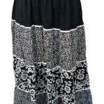 Cathy Daniels Vintage  Tiered Floral Maxi Skirt L Black White Viscose Rayon Boho Photo 0