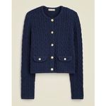 J.Crew  Odette Cable Knit Sweater Lady Jacket Cotton Blend Bouclé Navy Plus XXL Photo 3