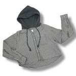 American Eagle Plaid Hoodie Crop Button Up Shirt Grey XS Distressed Shacket Photo 14