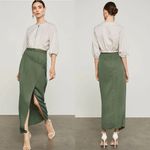 BCBG MAXAZRIA Micro Suede Maxi Wrap Skirt Twill Asymmetrical Olive Green XXS NEW Photo 1