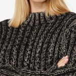 Blanc Noir® Lurex Cable Knit Sweater Size Large Black Silver Crew Neck NEW Photo 2