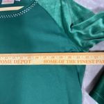 Quacker Factory Shirt Large Green Velour Sleeve Baseball Top QVC Comfy Stretchy Photo 7