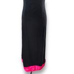 Vintage 90s Black Velvet Strapless Maxi Gown Pink Rose Trim Formal Evening XS Size 4 Photo 5