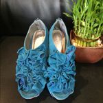 Charlotte Russe Ruffled Turquoise Faux Suede Peep Toe Heels Photo 2