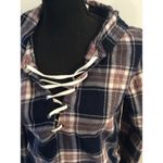 Garage Plaid Hoodie Cropped Shirt  Size Small Lace up Front Photo 3