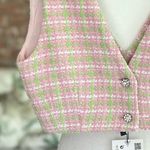 ZARA NWT Vest Tweed Cropped Pink Green Plaid S Pastel Y2K Festival Preppy Chic Photo 5