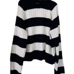 H&M Black White Ribbed Chunky Knit Striped Crewneck Pullover Sweater Size XL Photo 2