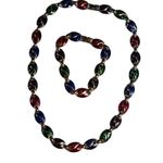 Mid Century Enamel Necklace & Bracelet Women’s Costume Jewelry Set Gold Photo 12