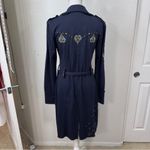 Military Style Chic Navy Trench Coat with Gold Buttons Medium Blue Photo 4