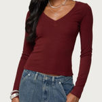 Edikted  Burgundy Larna V Neck Long Sleeve Photo 0