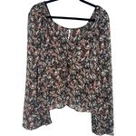 Free People  Uptown Boho Floral Tie Front Bell Sleeve Peasant Blouse Top Sz Small Photo 3