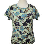 TeeCo Mint Green Floral Print Top Size Large Short Sleeve Cotton Stretch Tee Photo 0