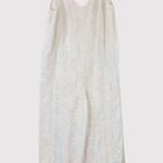 ZARA Womens Jumpsuit White Floral Eyelet V Neck Sleeveless Wide Leg Boho Large Photo 2