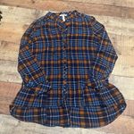 Matilda Jane  Womens Blue Orange Plaid General Store Flannel Tunic Sz M Fall Time Photo 1