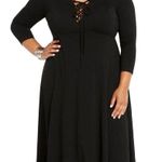 Torrid  Black Midi Jersey Tie-Front 3X Plus Size Knee Length 3/4 Sleeve V-Neck Photo 1