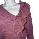 Anthropologie KNITTED & KNOTTED Plum 3/4" Sleeve Ruffle Trim Wool Sweater EUC S Photo 3