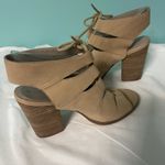 Hinge  Beige Suede Lace-up Open-toe‎ Block Heel Shoes Women Size 7.5 S-356 Photo 4
