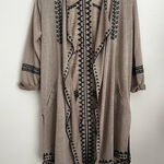 John Mark  Embroidered Boho Open Front long Cardigan Duster Tan Black flowy S Photo 0