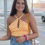 ZARA Halter Neck Satin Effect Print Crop Top White Orange Size XS New With Tags Photo 8