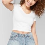 Wild Fable  Short Sleeve V-Neck Cropped T-Shirt White Small Photo 5