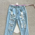 Pretty Little Thing Kendall Light Wash Super Distressed Mom Jeans Photo 5