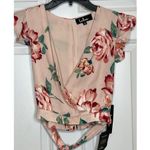 Lulus NEW Good Fleur You Blush Pink Floral Cross Front Tie Waist Crop Small Photo 1