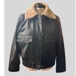 French Connection  Vegan Leather Bomber Jacket Shearling Collar Snap Closure Photo 7