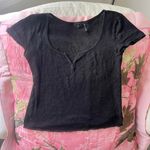 Urban Outfitters black waffle knit v neck short sleeve top Photo 2