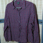 Eddie Bauer Red Plaid Button Down with Ruffle Button Placket Photo 0