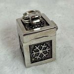 Vintage Metal Wish Prayer Box Charm Pendant with Snowflakes Hinged Magnetic Top Silver Photo 0