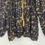 Free People  Never a Dull Moment Boho Black & Gold Floral Peasant Blouse Photo 4