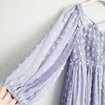 Anthropologie Blue Textured Dot Smocked Square Neck Long Sleeve Mini Dress Photo 4