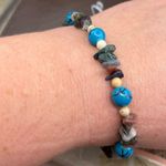 Handmade Gemstone Beaded Bracelet w/ Flower Clasp Boho Y2K Blue Photo 6