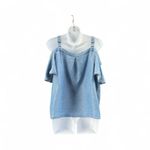 Bebe  Chambray V-neck Cold Shoulder Top Photo 3