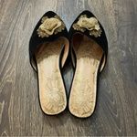 JOYFOLIE Black Velvet Valentina Flats w/ Gold Floral Details Size 6.5 Photo 3