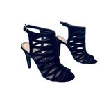 Cathy Jean  Strappy Black Heel Stiletto Shoe Velvety See-through‎ Open Toe sz 6 Photo 2