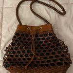 Talbots Woven Brown Leather @ Black Linen Lined Crossbody Bag, size 12x10 Photo 0