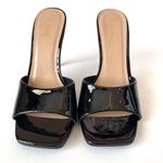 Rouge Helium  | Black Patent Leather Square Toe Heeled Mules Sz 8 Photo 4
