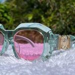 Luxe Designer Art Deco Transparent Blue Frame with Pink Lens Photo 0