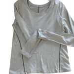 Lululemon  long sleeve shirt Sz 8 grey striped round neck thumbholes stretch top Photo 5