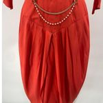 Vintage 80s Midi Sheath Dress Dolman Sleeve Pearl Chain Waist Coral Gold Small Orange Photo 3