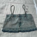 ZARA retro denim skirt cut off spaghetti strap crop top XS NWT Photo 3