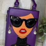 Novelty Lady Face Shoulder Bag faux Leather Messenger Travel Handbag (Purple) Purple Photo 0