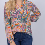 Tyler‎ Boe Maggie Paisley Print Silk Blouse Orange Multi Small Photo 0
