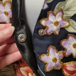 Black Floral‎ Beaded Vest Cottage Core Grandma Core Boho Back Tie Snap Up Photo 4