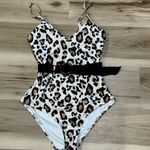 New Look White Leopard Belted One Piece Swimsuit Women’s 10 Photo 2