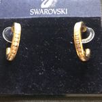 Swavorski Swarovski Jewelers Collection 14K Post Gold Tone Half Hoop Crystal Earrings NWT Photo 8