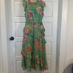 BANJANAN Eliza In Rose Garden Island Green Print Maxi Dress Small Photo 1