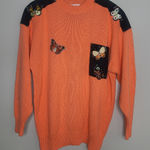 Vintage‎ Mardel 80s Orange Rhinestone Butterfly Handcrafted Crew Neck Sweater Size L Photo 0